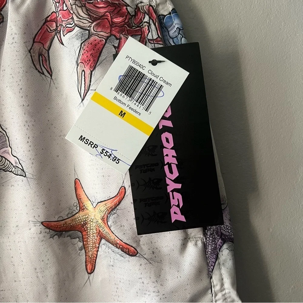 Psycho Tuna Cloud Cream Bottom Feeders Swim Shorts Size Medium NWT